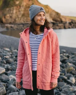 Clementine Recycelter Gesteppter Kapuzenpullover knöpfbar - Muschelrosa