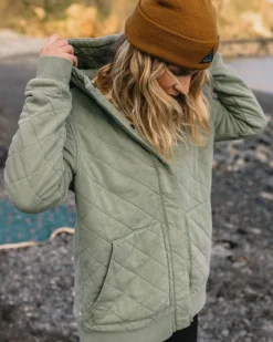 Clementine Recycelter Gesteppter Kapuzenpullover knöpfbar - Pistazie