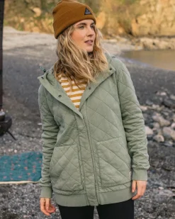 Clementine Recycelter Gesteppter Kapuzenpullover knöpfbar - Pistazie