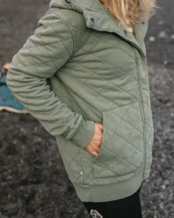 Clementine Recycelter Gesteppter Kapuzenpullover knöpfbar - Pistazie