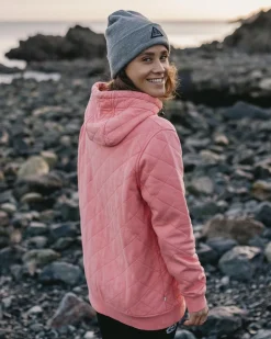 Clementine Recycelter Gesteppter Kapuzenpullover knöpfbar - Muschelrosa