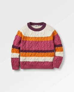 Comfort Stripe Bio-Gestrickter Pullover - Rhabarber Multi Streifen