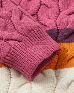 Comfort Stripe Bio-Gestrickter Pullover - Rhabarber Multi Streifen