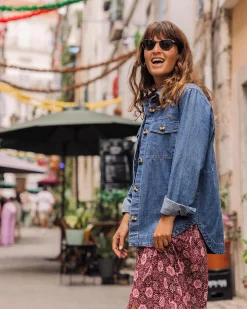 Coral Organic Langarmshirt - Gewaschener Denim