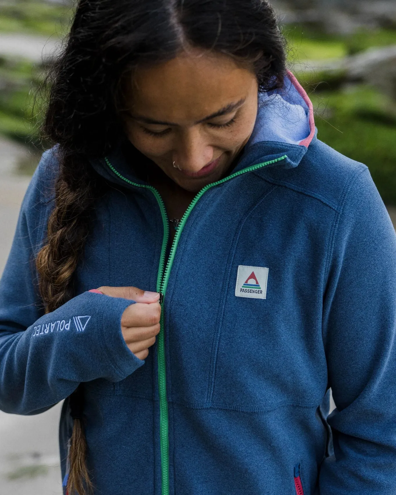 Crest Polartec® Fleece-Kapuzenpullover - Dunkel Meliertes Denim