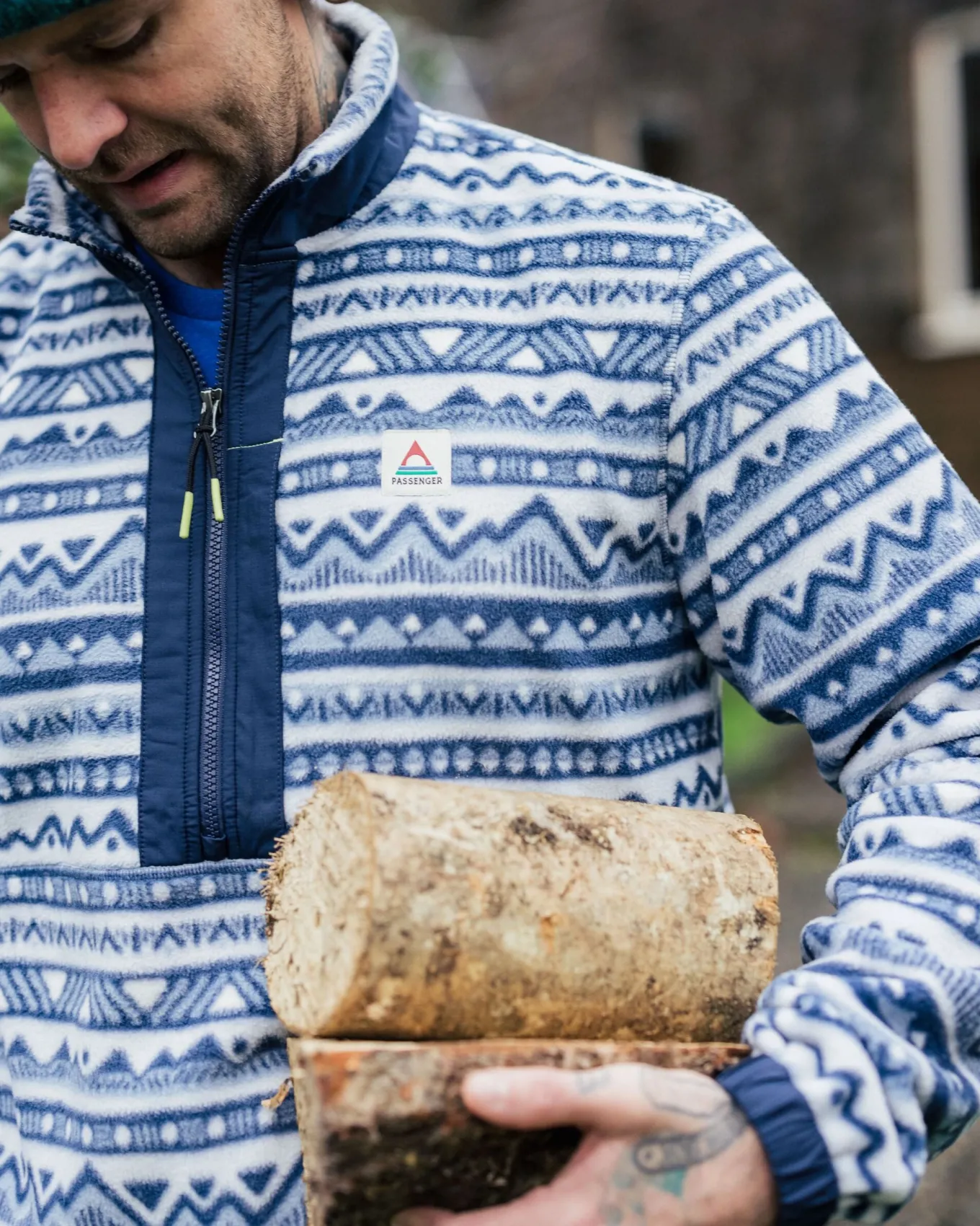 Ebb Recyceltes Polarfleece - Berg Geo Grau Blau