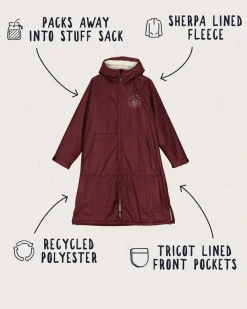 Escapism Recycelter Sherpa-gefütterter Surf Poncho - Windsor-Wein