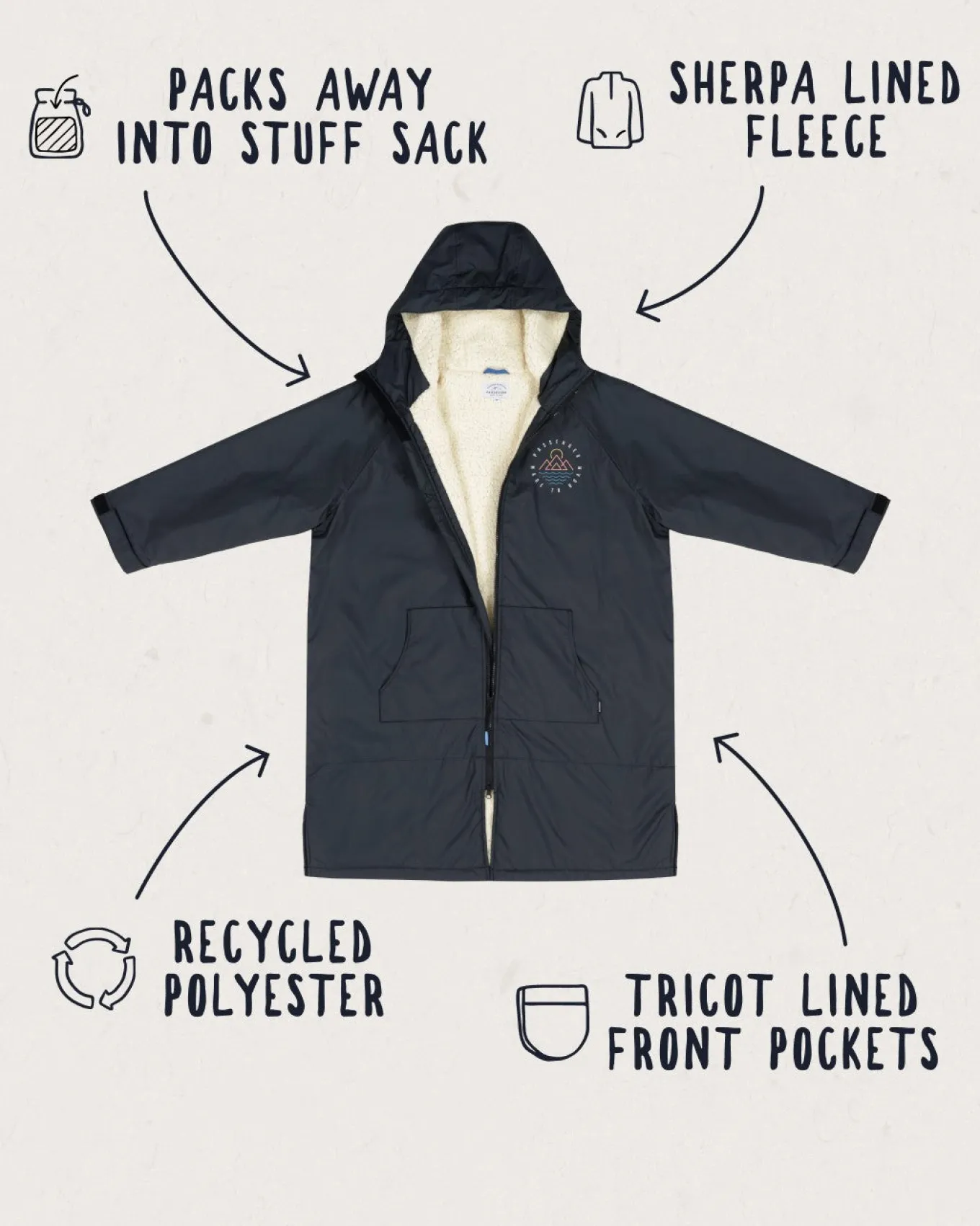 Escapism Recycelter Sherpa-gefütterter Surf Poncho - Schwarz