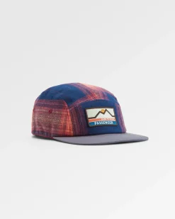 Fixie Recyceltes Flanell 5-Panel-Cap - Reiches Marineblau/ Roter Ocker Karo