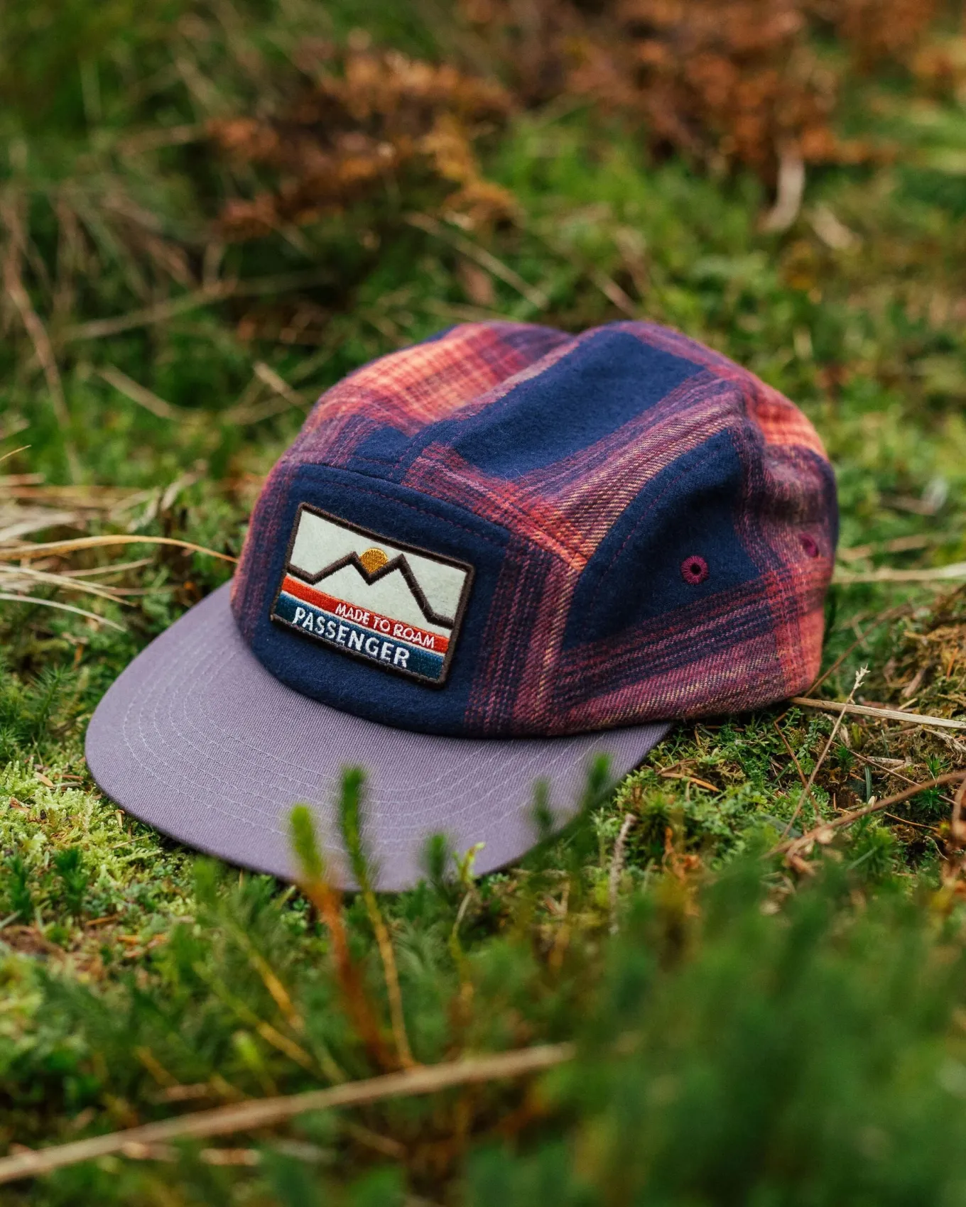 Fixie Recyceltes Flanell 5-Panel-Cap - Reiches Marineblau/ Roter Ocker Karo