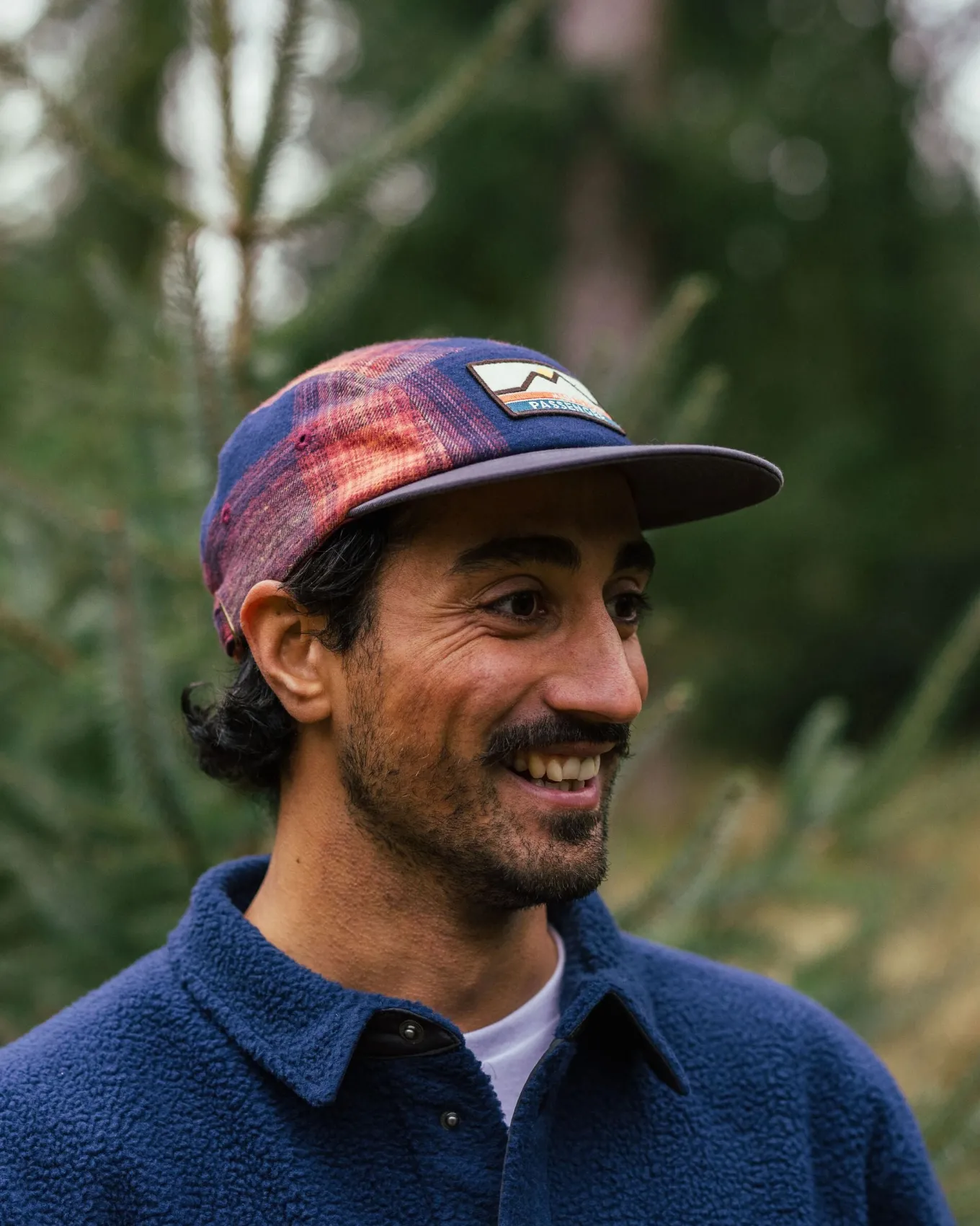 Fixie Recyceltes Flanell 5-Panel-Cap - Reiches Marineblau/ Roter Ocker Karo