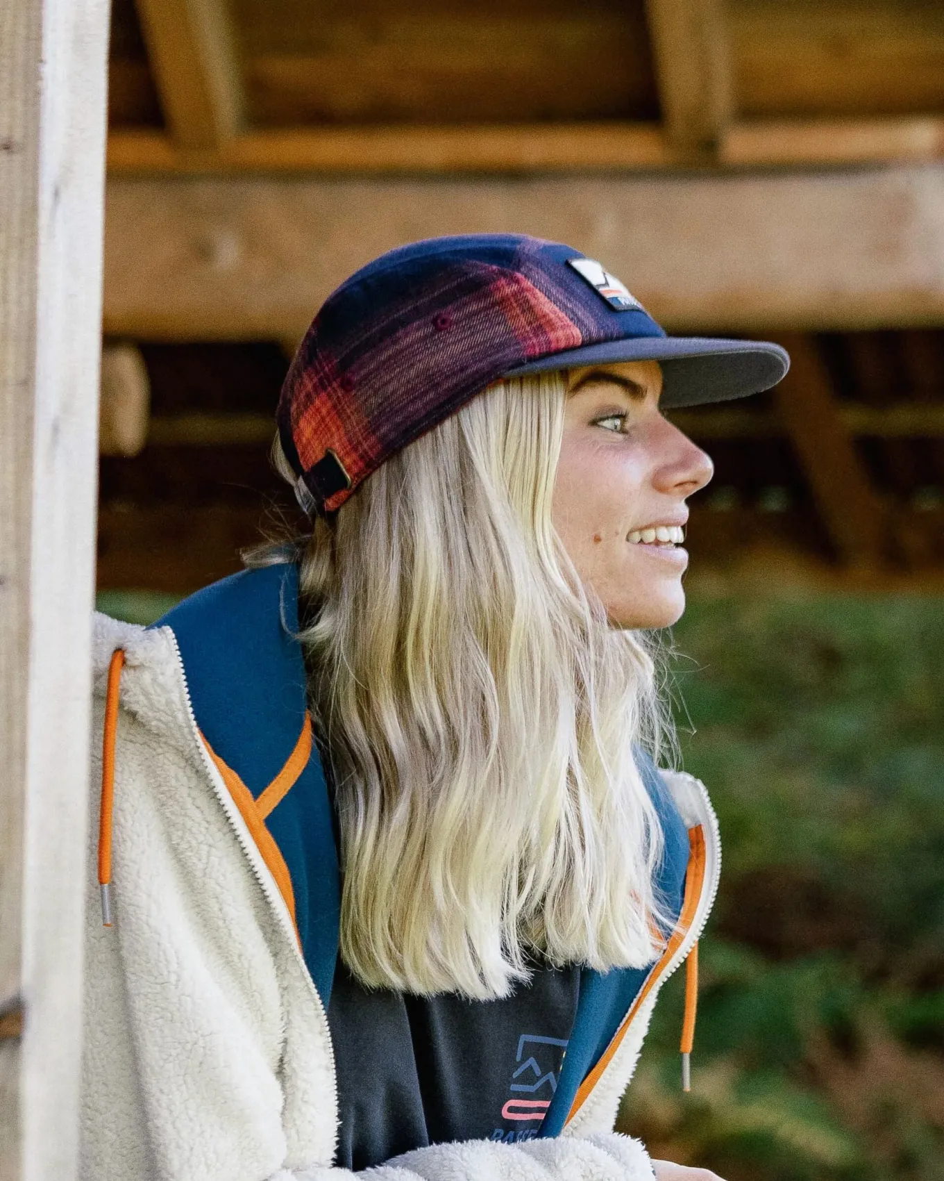 Fixie Recyceltes Flanell 5-Panel-Cap - Reiches Marineblau/ Roter Ocker Karo