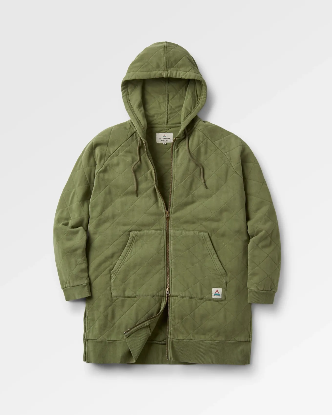 Getaway Recycelte Gesteppte Kapuzenjacke mit Reißverschluss - Khaki
