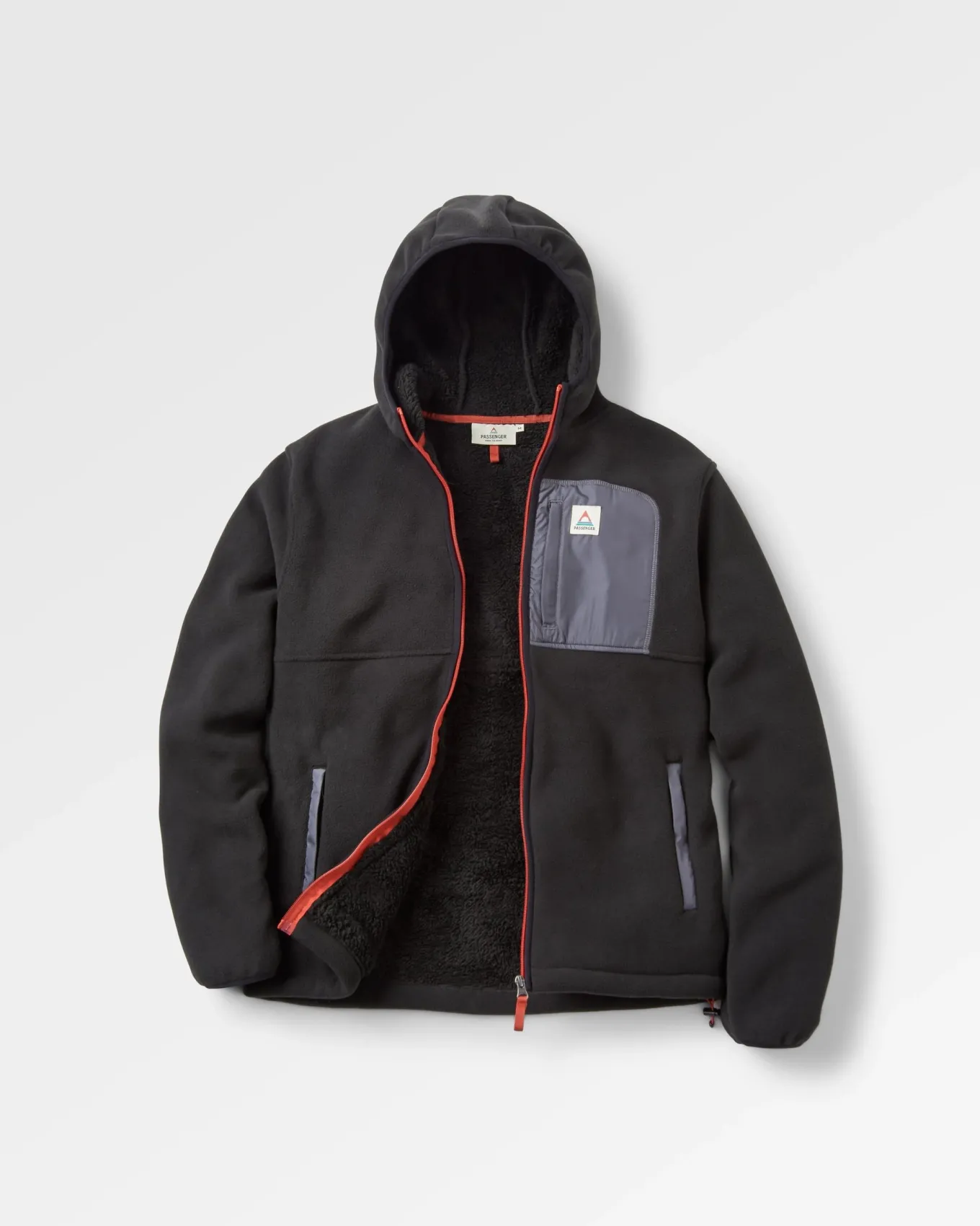 Loch Recyceltes Polarfleece mit Kapuze - Schwarz