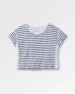 Magnolia Recycled Cotton Crochet Trim T-Shirt - Marine Streifen