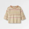 Migrate Organischer Gestrickter Pullover - Haferflocke Multi Streifen