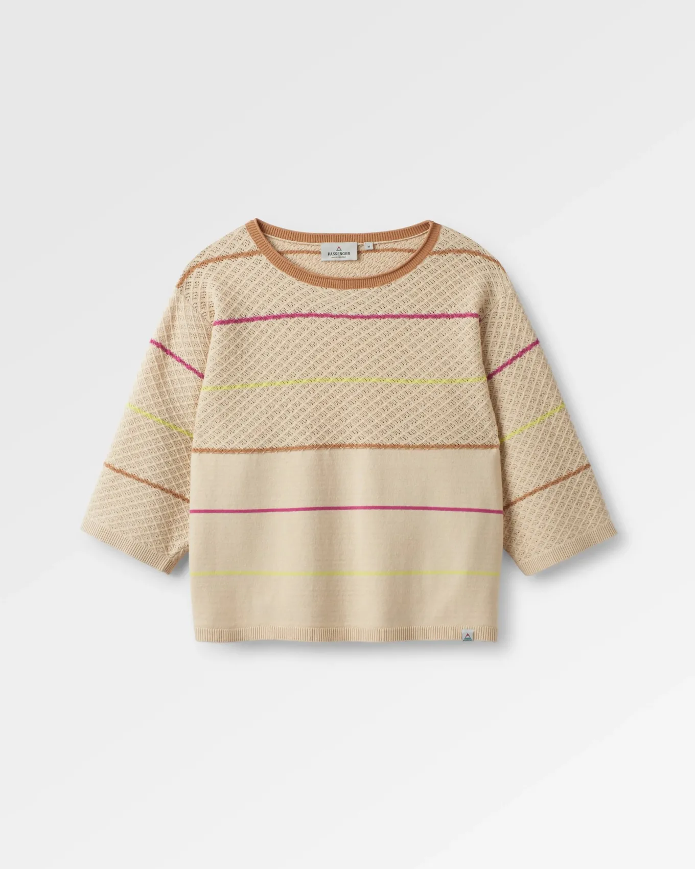 Migrate Organischer Gestrickter Pullover - Haferflocke Multi Streifen