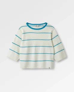 Migrate Organischer Gestrickter Pullover - Blauer Poolstreifen