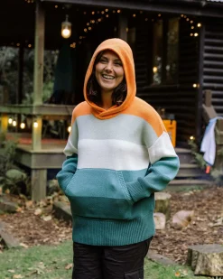 Moments Übergroßer Bio-Strickpullover mit Kapuze - Mehrfarbig gestreift