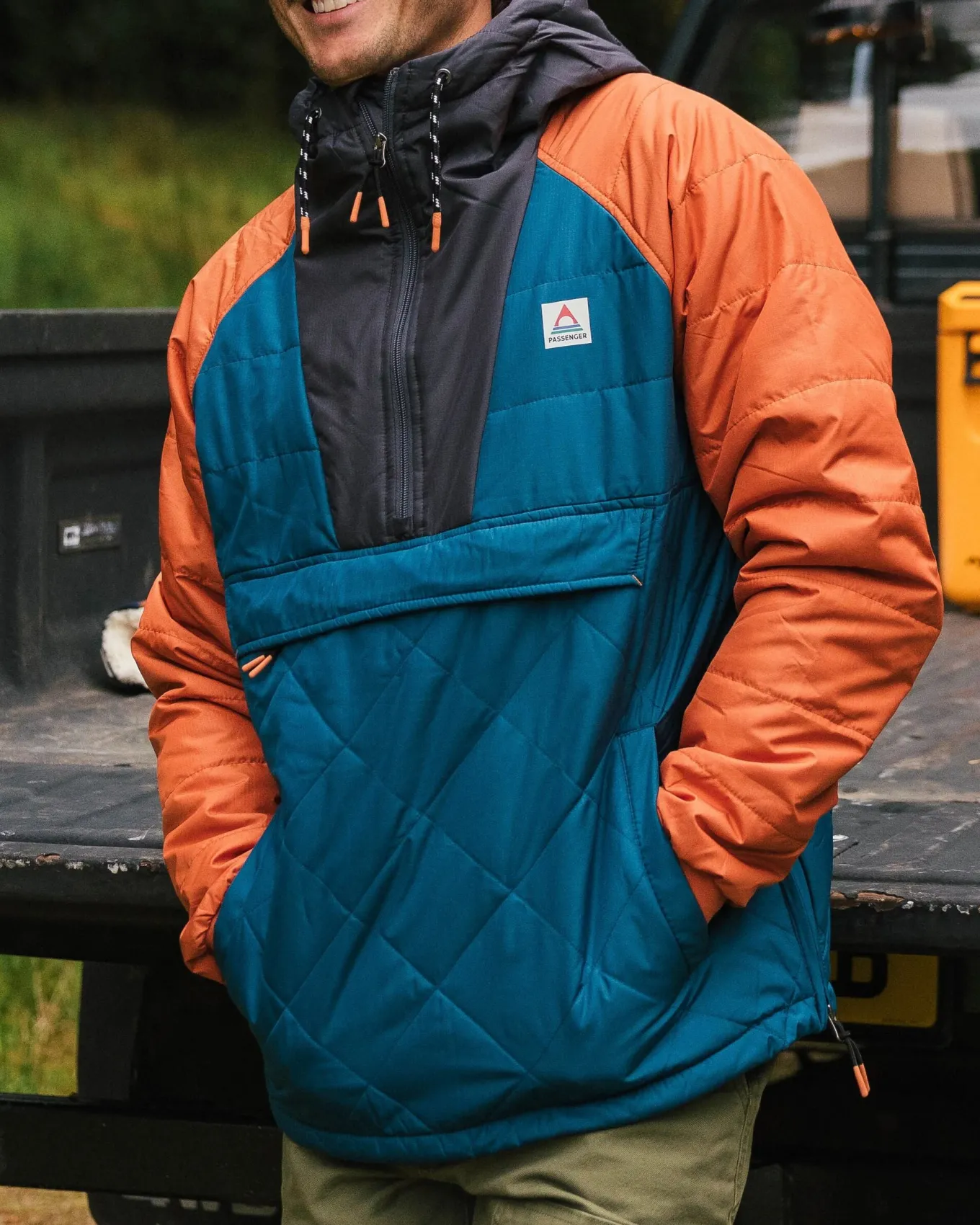 Oceanic recycelte isolierte 1/2 Zip Jacke - Gezeitenblau/Verbranntes Orange