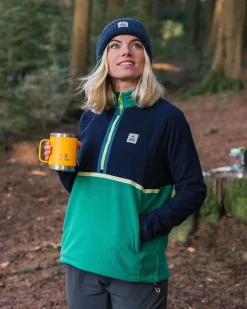 Off Trail recycelter Grid-Polarfleece - Sattes Marineblau/Grüner See
