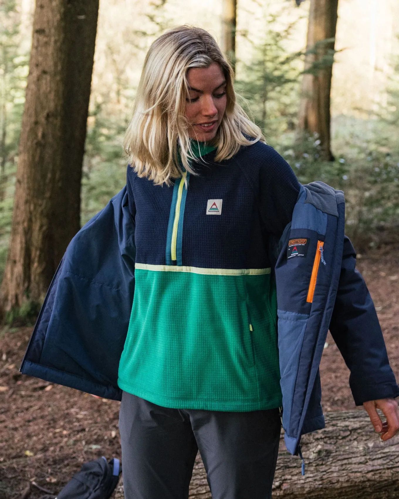 Off Trail recycelter Grid-Polarfleece - Sattes Marineblau/Grüner See