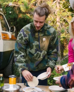 Offroad Recycelter Sherpa-Fleece mit halbem Reißverschluss - Alpen-Tarnung Khaki