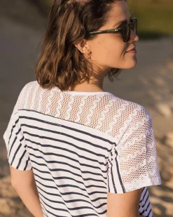 Olive übergroßes T-Shirt-Kleid aus recycelter Baumwolle - Marine Streifen