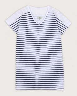 Olive übergroßes T-Shirt-Kleid aus recycelter Baumwolle - Marine Streifen