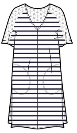 Olive übergroßes T-Shirt-Kleid aus recycelter Baumwolle - Marine Streifen