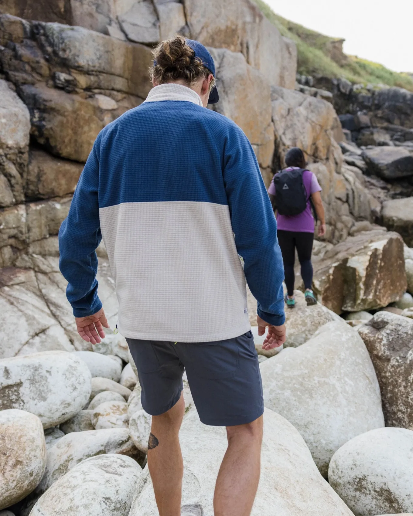 Overlook recyceltes Polar-Fleece im Gitterdesign - Dunkles Denim/Kieselgrau