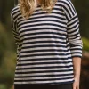 Panorama Gestreiftes Langarmshirt - Tiefes Marineblau