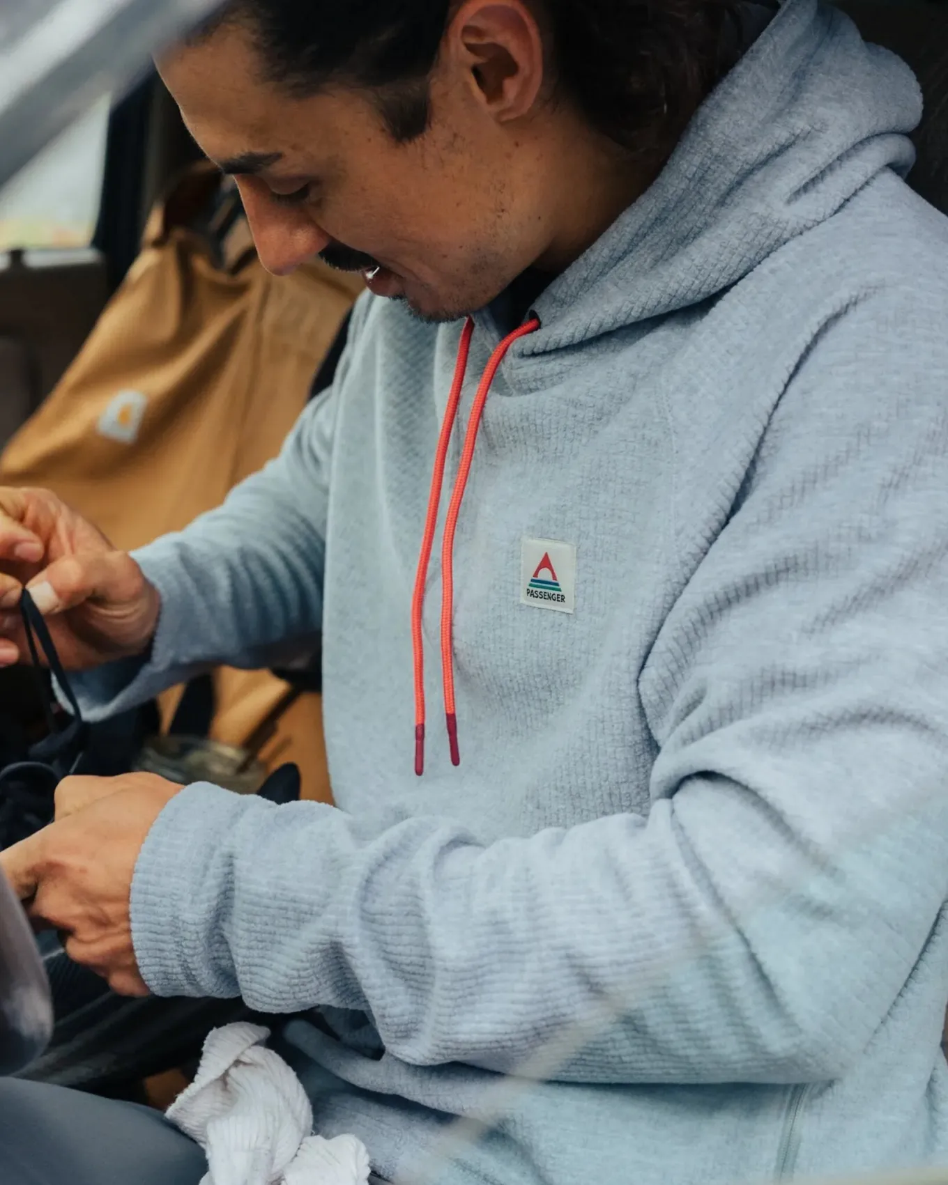 Point recycelter Grid Polar Fleece Kapuzenpullover - Graumeliert