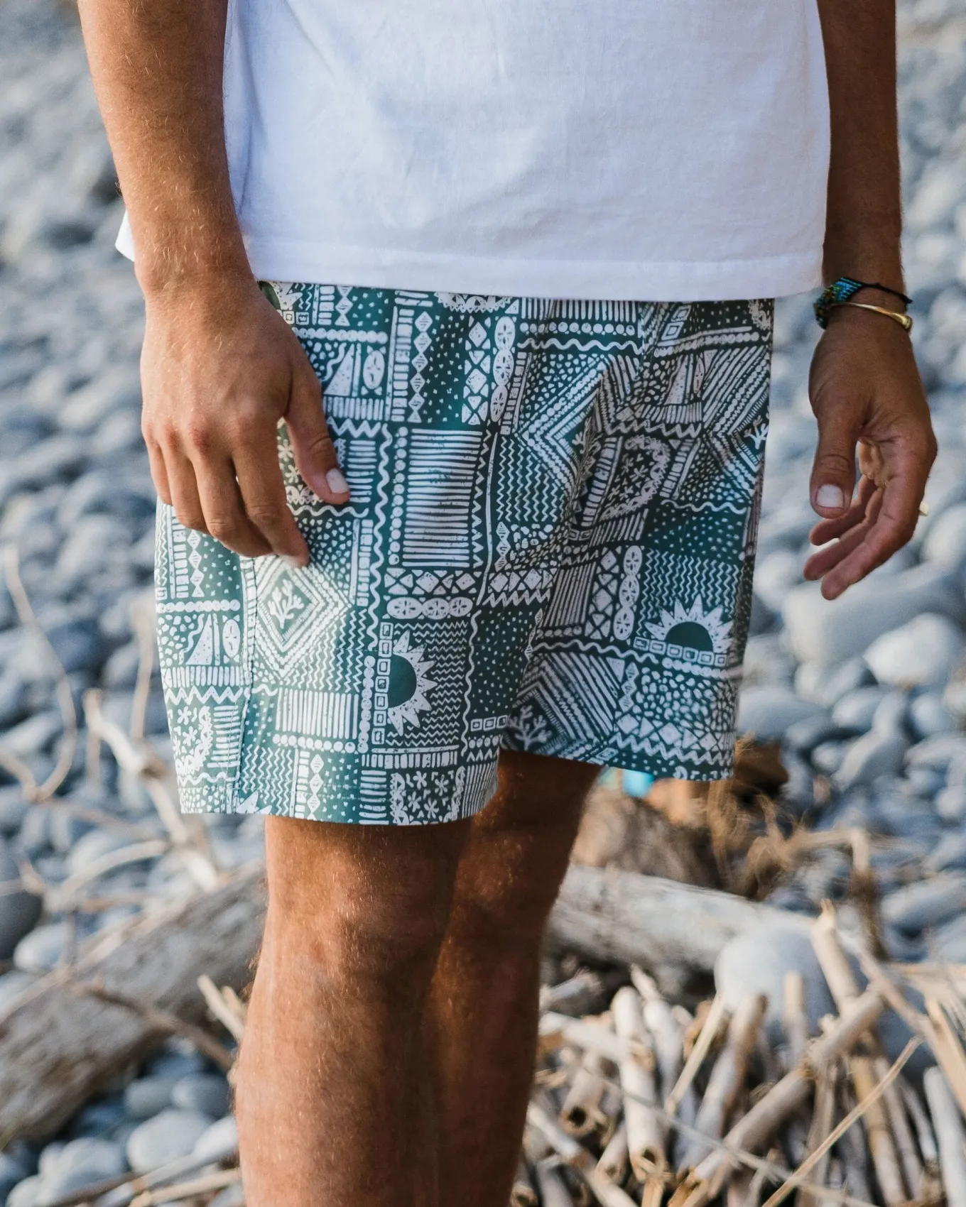 Porto recycelte Allzweck-Badehose - Vintage Patchwork Dunkler Wald
