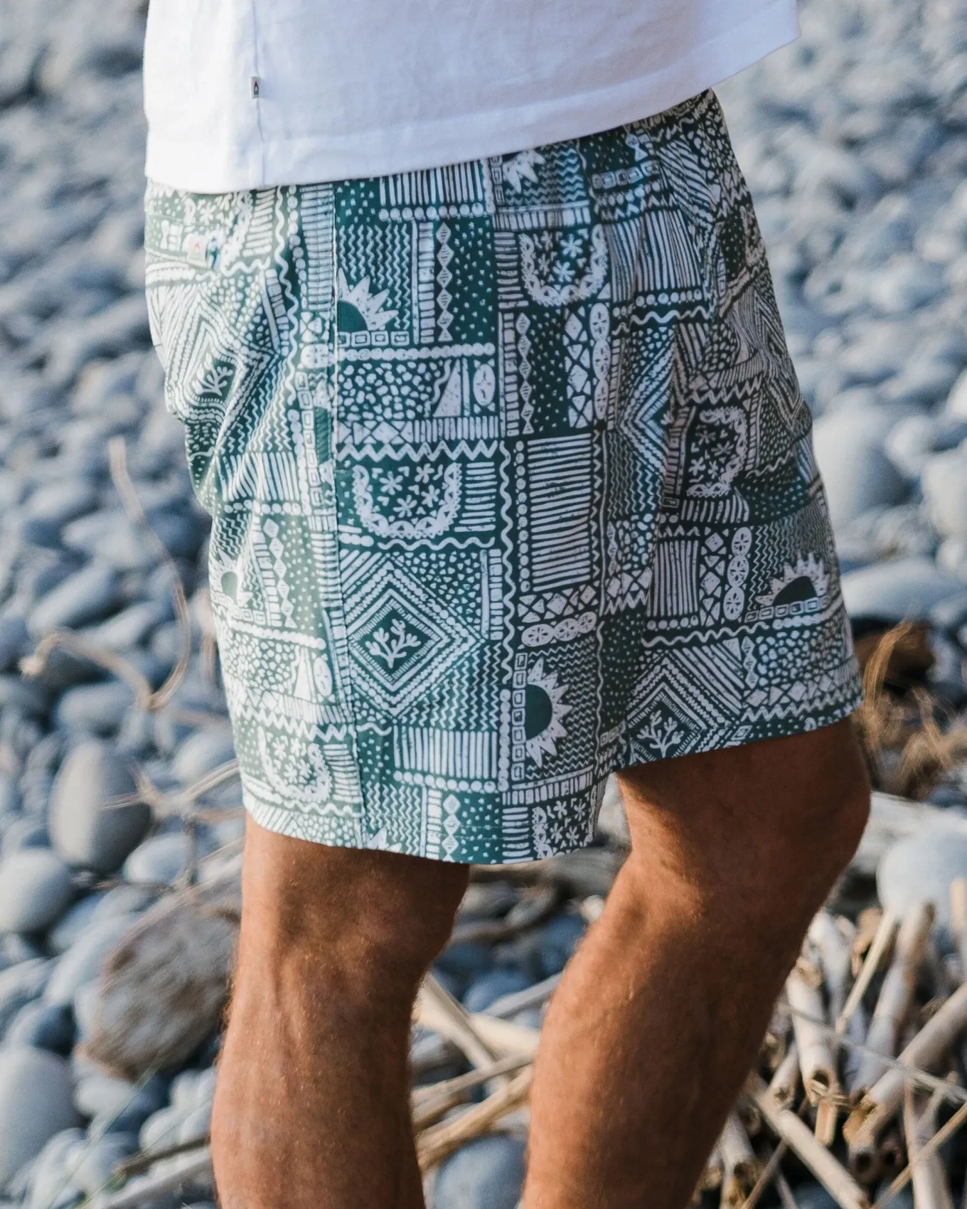 Porto recycelte Allzweck-Badehose - Vintage Patchwork Dunkler Wald