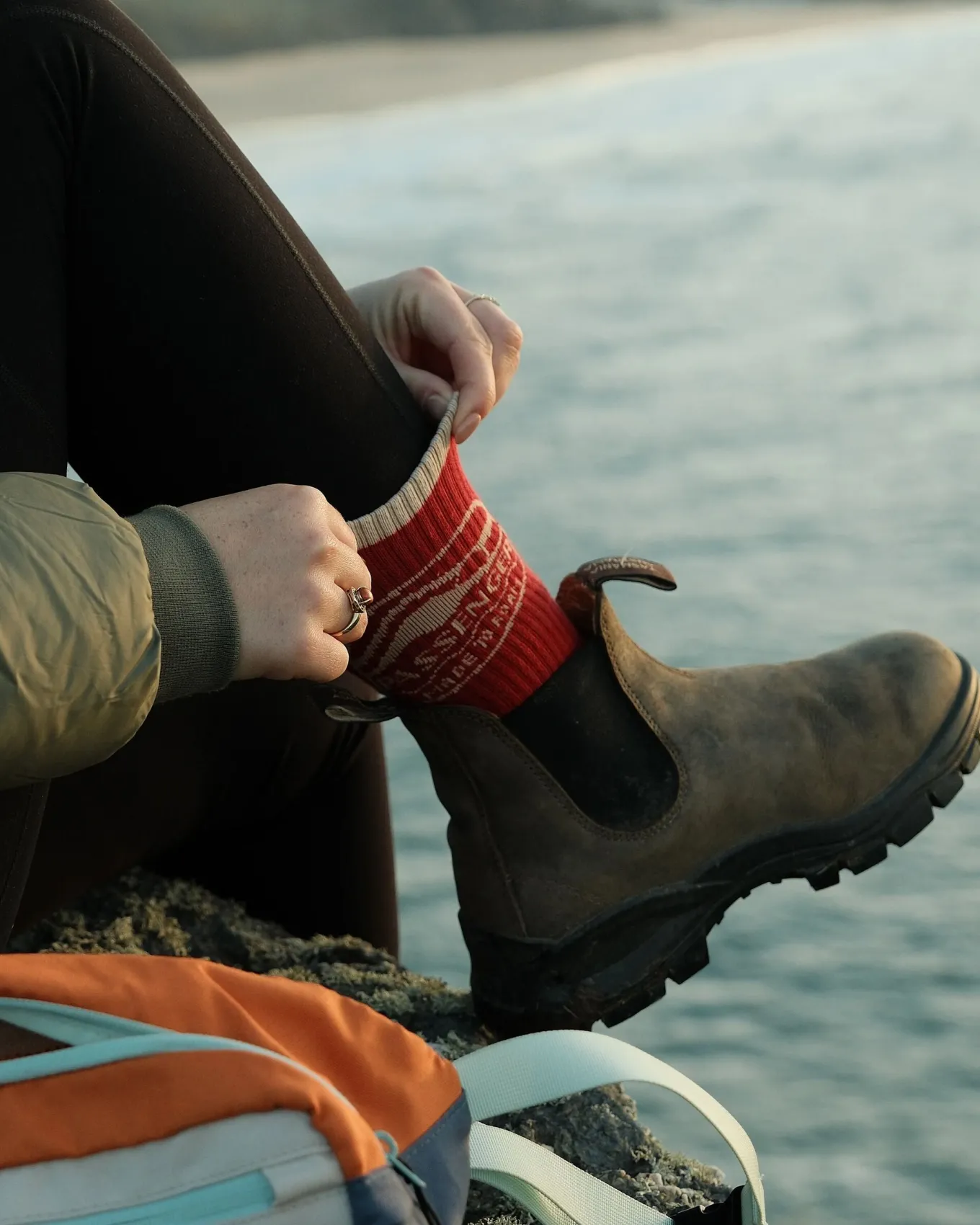 Rambler Natürliche Mittelschwere Crew-Socken - Roter Ocker