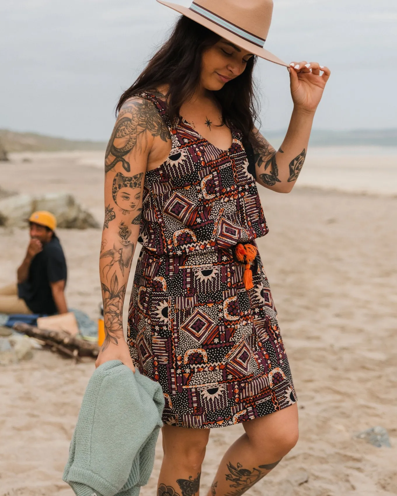 Rivergate recyceltes Baumwollkleid - Vintage Patchwork Schwarz/Mehrfarbig