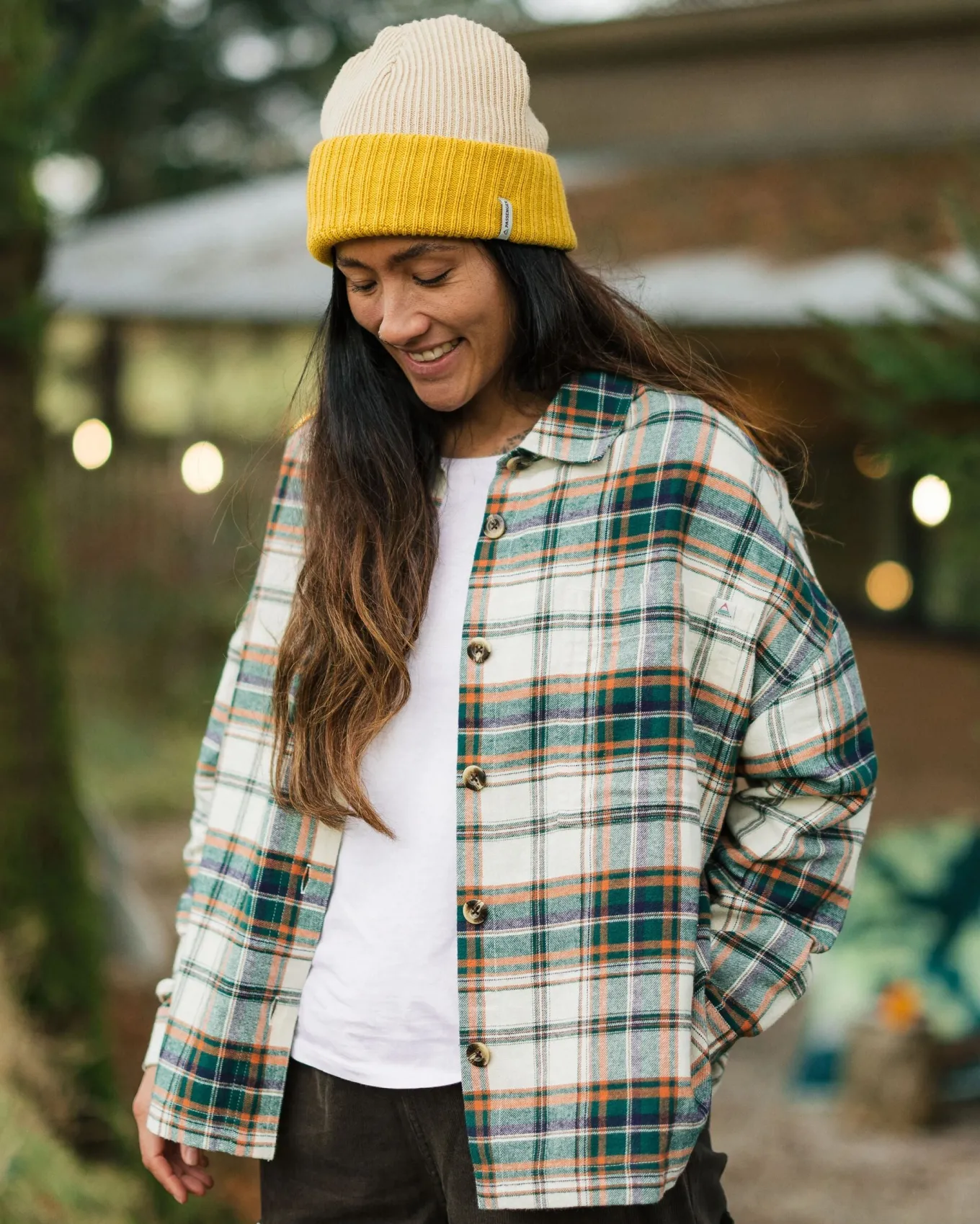 Rootsy 2.0 Bio Langarmshirt - Birke/Regenwald-Karo