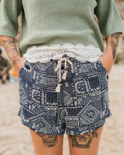 Santosa Gewebte Shorts - Vintage Patchwork Marineblau
