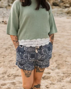 Santosa Gewebte Shorts - Vintage Patchwork Marineblau