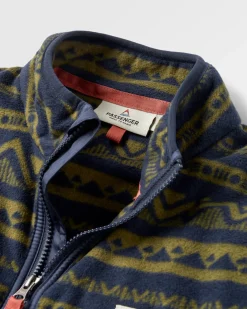 Set Off recycelter Polar 1/4 Zip Fleece - Berg Geo Khaki/Reiches Marineblau