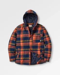 Sherwood kariertes Kapuzenhemd - Tiefes Marineblau/Verbranntes Orange