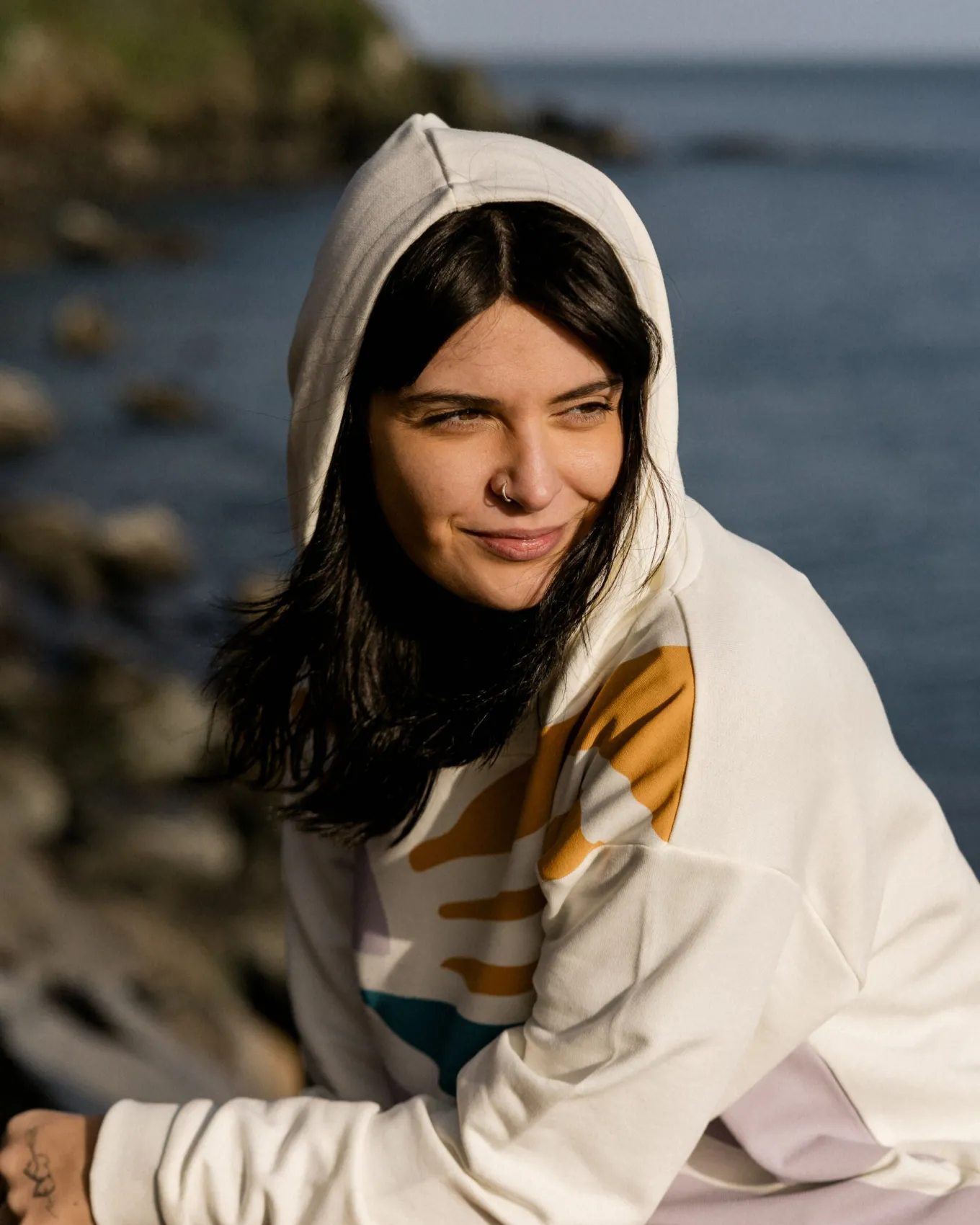 Sunsets Bio-Baumwoll-Hoodie - Marshmallow