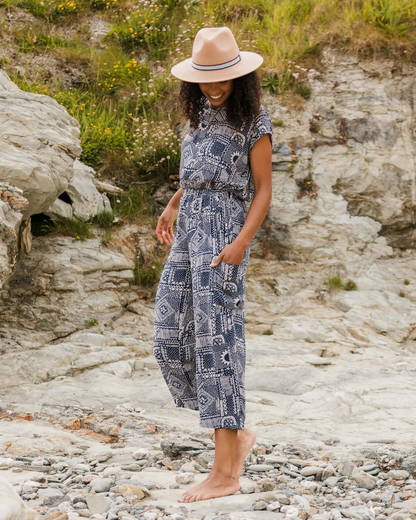 Thimbleberry Jumpsuit - Vintage Patchwork Marineblau
