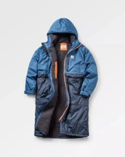 Waves Recycelter Sherpa Gefütterter Surf-Poncho - Dunkles Denim/ Tiefes Marineblau