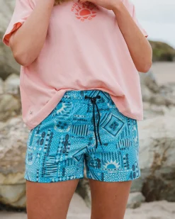 Way Out Recycelte Allzweck-Shorts - Vintage Patchwork Blau Pool