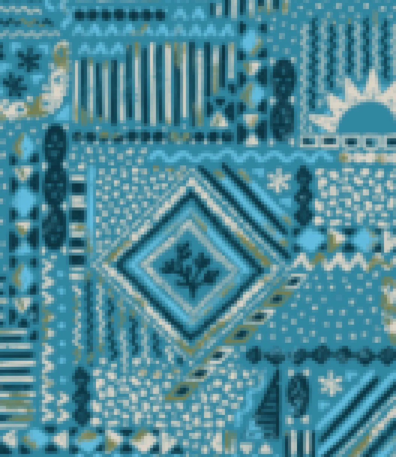 Way Out Recycelte Allzweck-Shorts - Vintage Patchwork Blau Pool