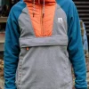 Woodland Kapuzenpullover mit 1/2 Reißverschluss aus recyceltem Polarfleece - Graumeliert / Gezeitenblau