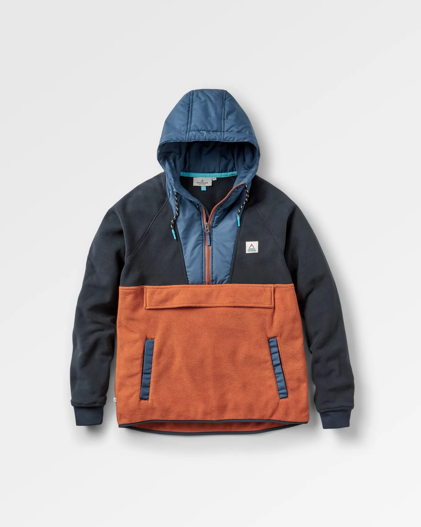 Woodland Kapuzenpullover mit 1/2 Reißverschluss aus recyceltem Polarfleece - Tiefes Marine/ Gebrannter Ton
