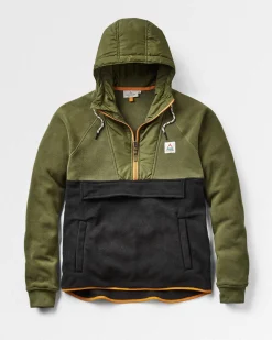 Woodland Kapuzenpullover mit 1/2 Reißverschluss aus recyceltem Polarfleece - Echtes Schwarz/ Khaki